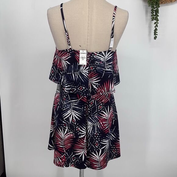 New Express Navy Blue Pink White Palm Tree Leaves‎ Print Stretch Mini Dress XS - Picture 3 of 14
